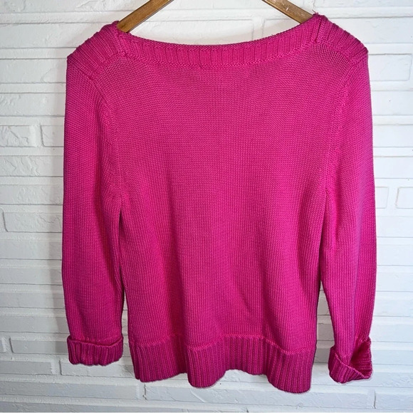 Appleseed’s Hot Pink Cotton Winter Knit Long Sleeve Sweater, Women’s Size Small - Picture 4 of 8